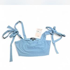 Missguided Sky Blue Tie-Shoulder Crop Cami